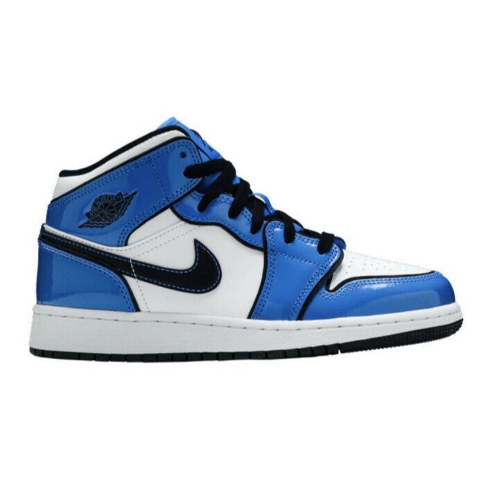 Nike Air Jordan 1 Mid SE Signal Blue Black White Shoes BQ6931-402 GS Youth Sizes - Picture 2 of 3